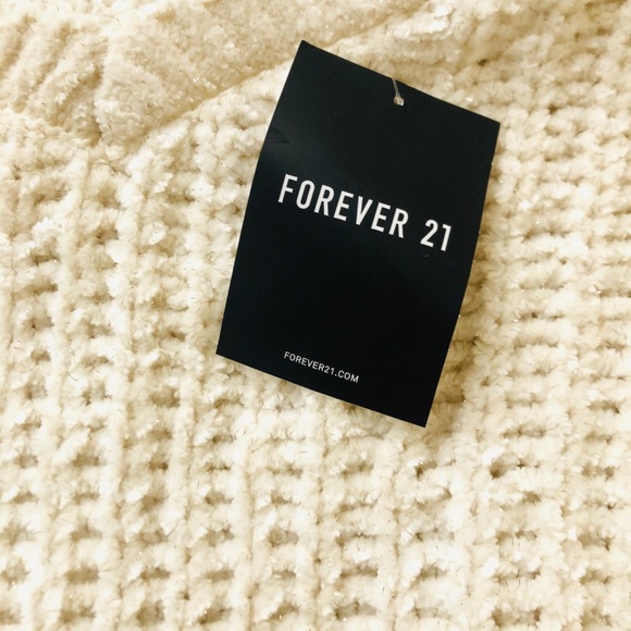 Forever 21 cream knitted V-neck sweater large - Picture 2 of 6